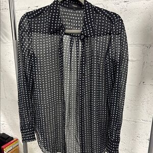 THEORY - Size Small Polka Dot Sheer Button Down - Black and White Sheer Blouse